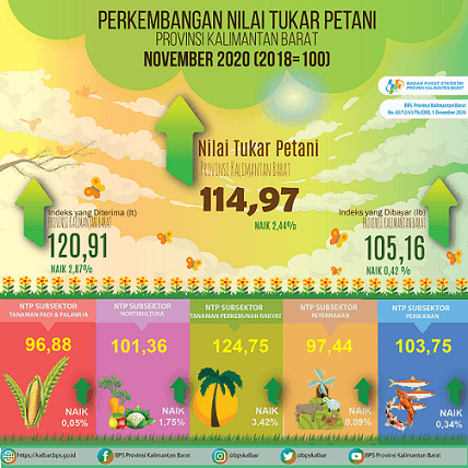 Nilai Tukar Petani (NTP) November 2020 di Kalimantan Barat sebesar 114,97 poin